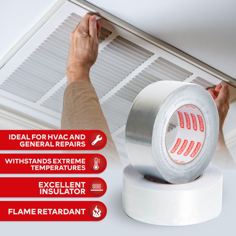 XFasten Aluminum Foil Tape for Ductwork 2 Inches x 75 Feet 3.6mil Heavy Duty Aluminum Tape for Ductwork, Dryer Vent and High Temperature HVAC Seal for Ducts - Image 2